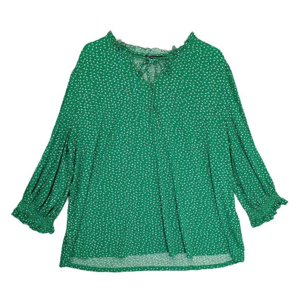 Adrianna Papell Women's Plus Size 1X Floral Green Ruffle Puff Sleeve Blouse Top - Picture 1 of 5